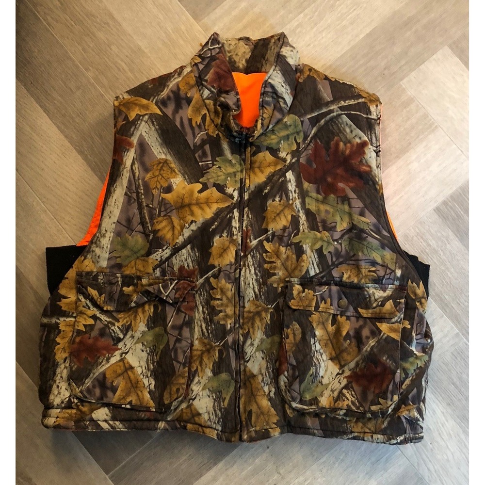 VTG MASTER SPORTSMAN Rugged Outdoor Gear Reversible CAMO/Orange Hunting Vest 2XL